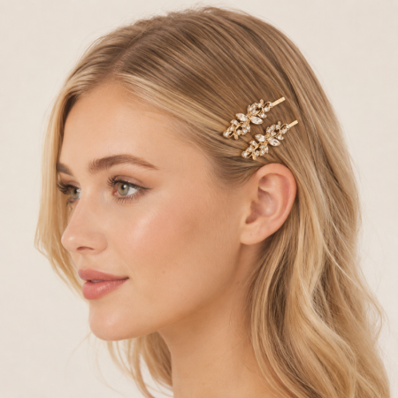 Pinces à cheveux élégantes en métal et strass, ornées de fleurs et de feuilles, collection Luxueuse 2