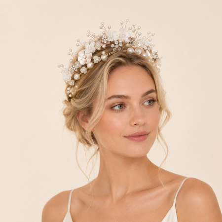 Couronnes de cheveux élégantes de la série romantique, imitation fleur, strass et perles artificielles 2