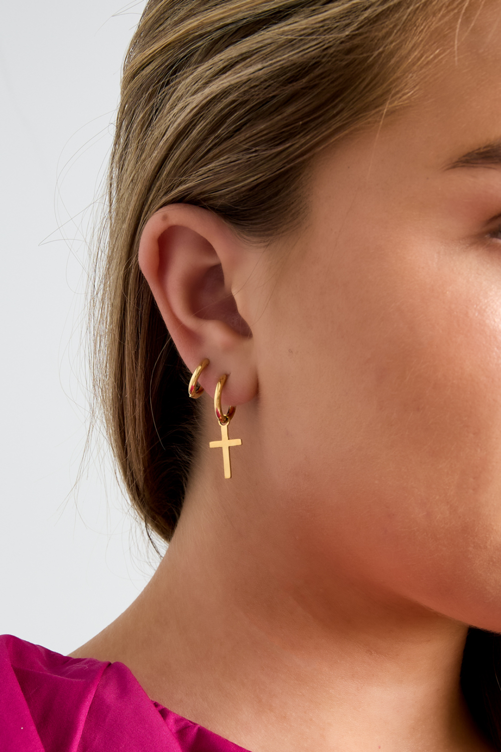 Boucles D'Oreilles Pendantes En Acier Inoxydable, Style Croix, Collection Daily Simple, Bijoux Pour Femmes h5Image2
