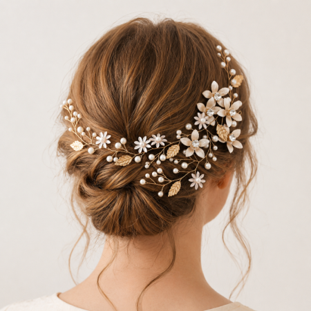 Bandeaux à cheveux en perles artificielles imitation feuille, élégants et unis, de la série Luxueuse