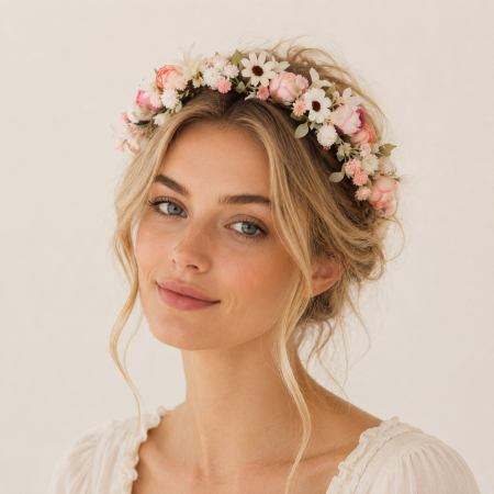 Série romantique élégante - Bandeaux à cheveux en tissu avec fleurs, roses et feuilles - Couronne de fleurs 2