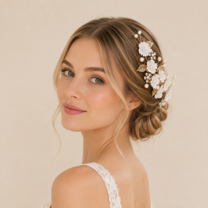 Collection Luxueuse De Coiffes De Mariée Élégantes En Résine, Ornées De Fleurs Et De Feuilles, Et De Perles Artificielles. h5 Image2