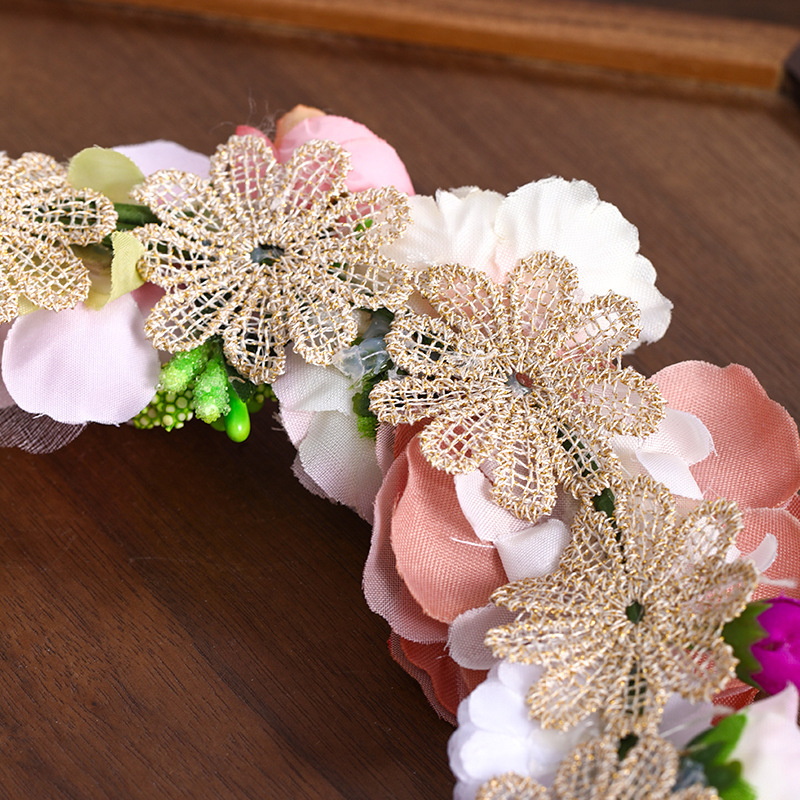 Couronne De Fleurs De Mariée En Tissu Tissé Naturel Avec Des Feuilles De Rose, Collection Romantique Image4
