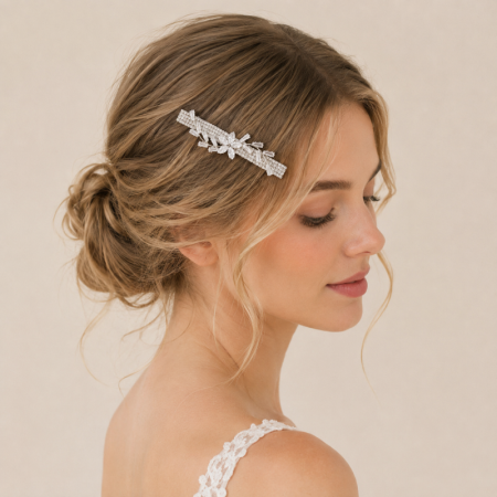 Pinces à cheveux luxueuses en alliage, couleur unie, ornées de strass et de zircon, motif floral simple 2
