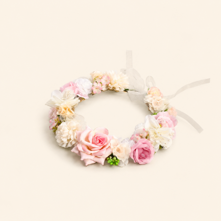 Couronne de fleurs de mariée en tissu tissé naturel avec des feuilles de rose, collection romantique