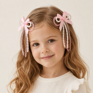 Pinces À Cheveux Pour Enfants, Collection Luxueuse Sweet Bow Knot, Perles Unies, Cristaux Synthétiques Et Perles Artificielles h5 Image2