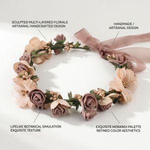 Couronne De Fleurs En Tissu Naturel À Motifs Floraux Et Feuilles, Collection Romantique h5 Image5