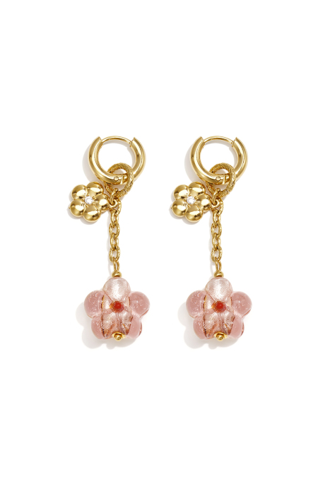 Boucles d'oreilles pendantes en acier inoxydable, motif floral, collection vacances et romantisme au quotidien, bijoux pour femmes