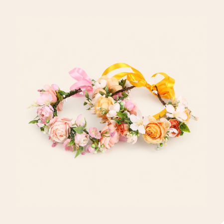 Couronne de fleurs de mariée en tissu tissé naturel avec des feuilles de rose, collection romantique
