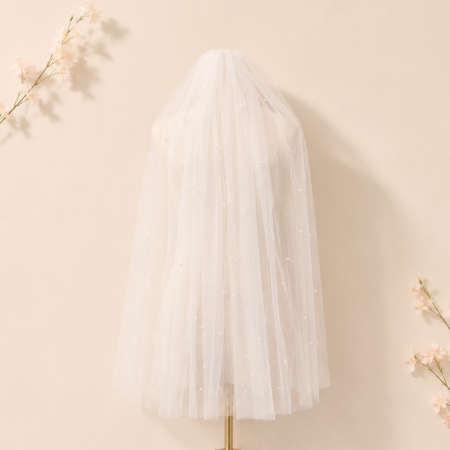 Collection romantique - Voile de mariée élégant en organza uni avec perles artificielles 2