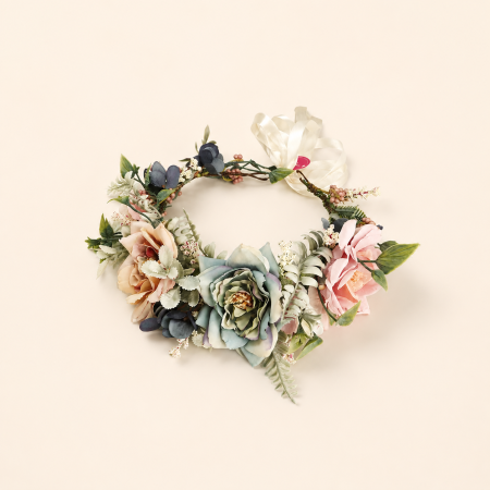 Série romantique - Bandeaux à cheveux en tissu avec fleurs naturelles et feuilles de rose - Couronne de fleurs