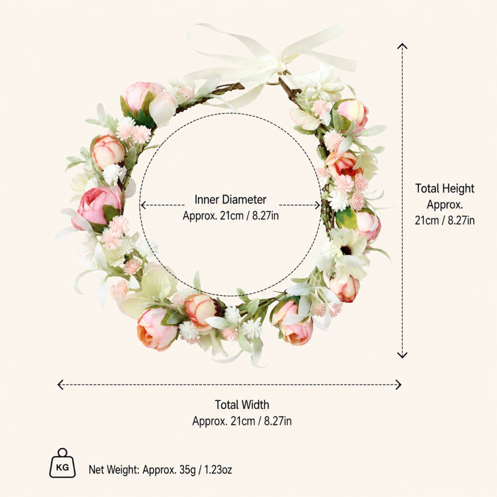 Série Romantique Élégante - Bandeaux À Cheveux En Tissu Avec Fleurs, Roses Et Feuilles - Couronne De Fleurs Image4