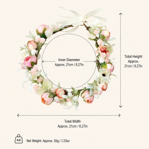 Série Romantique Élégante - Bandeaux À Cheveux En Tissu Avec Fleurs, Roses Et Feuilles - Couronne De Fleurs h5 Image4