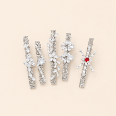 Pinces à cheveux luxueuses en alliage, couleur unie, ornées de strass et de zircon, motif floral simple