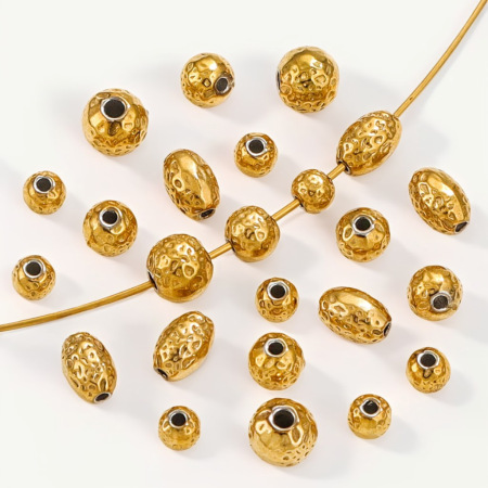 Perles d'espacement étanches en acier inoxydable à motif martelé, couleur or