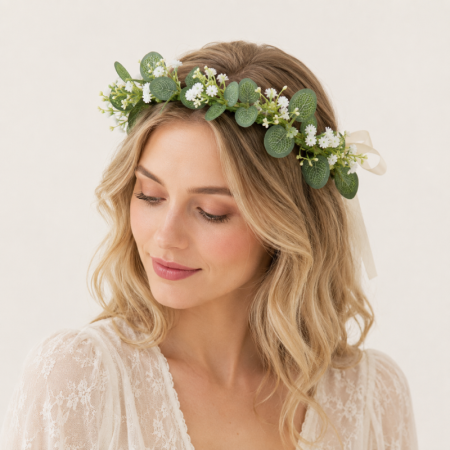 Couronne de fleurs de mariée en tissu tissé naturel à motif floral simple 2
