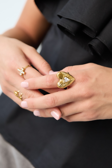 Bagues tendance en acier inoxydable plaqué or 14 carats, motif cœur, collection Daily Simple, bijoux pour femmes 2