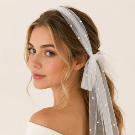 Collection romantique - Élégant nœud papillon en organza avec perles artificielles - Accessoires de tête de mariée