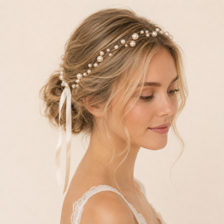 Bandeaux à cheveux en perles artificielles, couleur unie élégante et simple