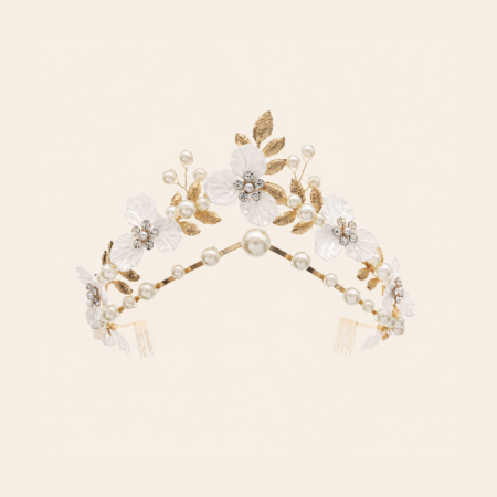 Couronnes de cheveux luxueuses et élégantes en acrylique, strass et perles artificielles, ornées de fleurs. 2