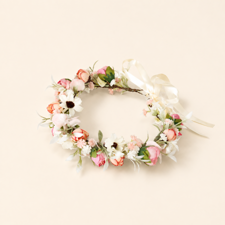 Série romantique élégante - Bandeaux à cheveux en tissu avec fleurs, roses et feuilles - Couronne de fleurs