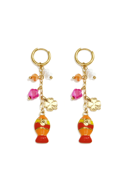 Boucles d'oreilles pendantes en acier inoxydable, motif poisson, collection romantique quotidienne, bijoux pour femmes