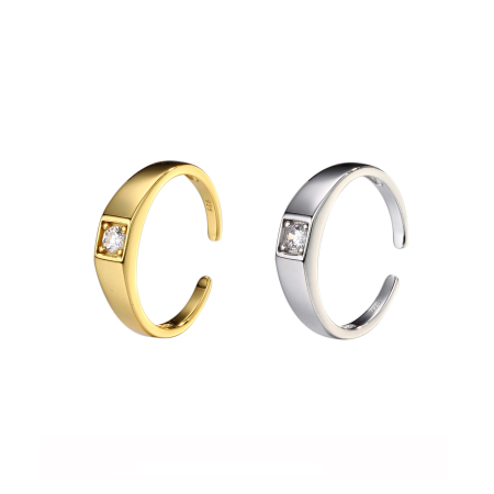 Bagues pour femmes en argent sterling 925, style rétro, rectangulaires, avec zircon doré