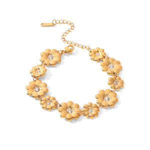 Bracelet Chaîne Pour Femme Simple Series Daily Flower En Acier Inoxydable, Étanche, Couleur Or, Avec Zircon. h5