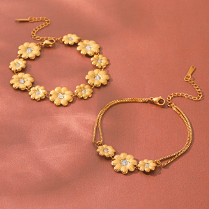 Bracelet Chaîne Pour Femme Simple Series Daily Flower En Acier Inoxydable, Étanche, Couleur Or, Avec Zircon. h5 Image5