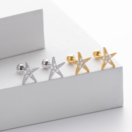 Boucles d'oreilles pour femmes en argent sterling 925 plaqué rhodium, motif étoile de mer mignonne, collection Simple