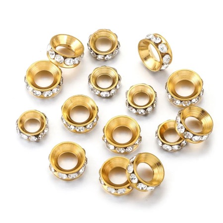 Perles d'espacement en acier inoxydable massif, étanches et or avec strass 2