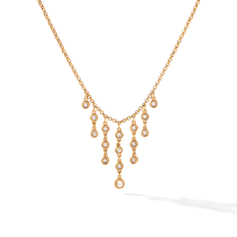 Colliers Pendentifs Pour Femmes En Acier Inoxydable, Étanches, Couleur Or Et Zircon, Avec Pompon