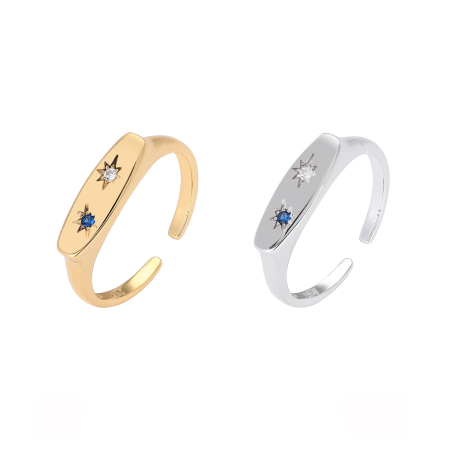 Bagues pour femmes en argent sterling 925, forme irrégulière et élégante, plaquées rhodium, serties de zircon et ornées d'étoiles. Collection Luxueuse.