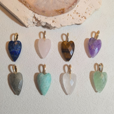 Pendentifs pour femmes en forme de cœur, pierres naturelles, cuivre doré et zircon 2
