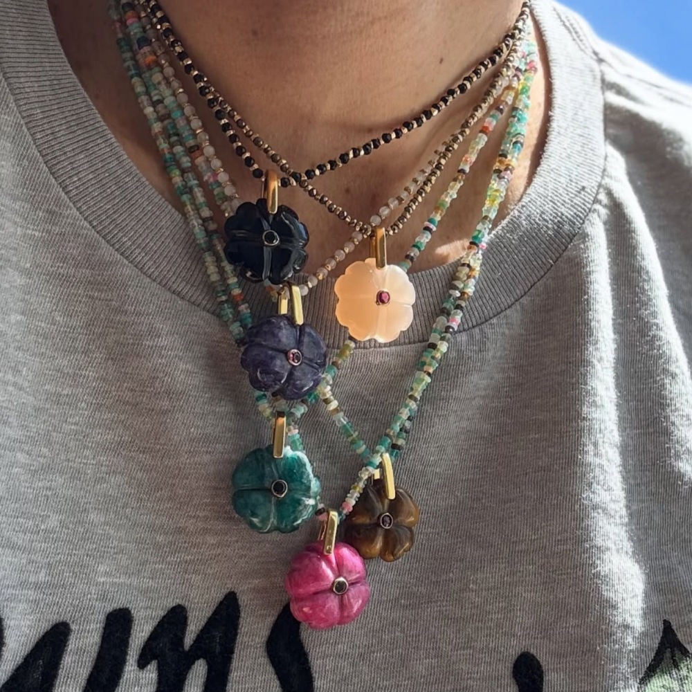Pendentifs Pour Femmes En Forme De Fleur, Pierres Naturelles, Cuivre Doré Et Zircon Image4