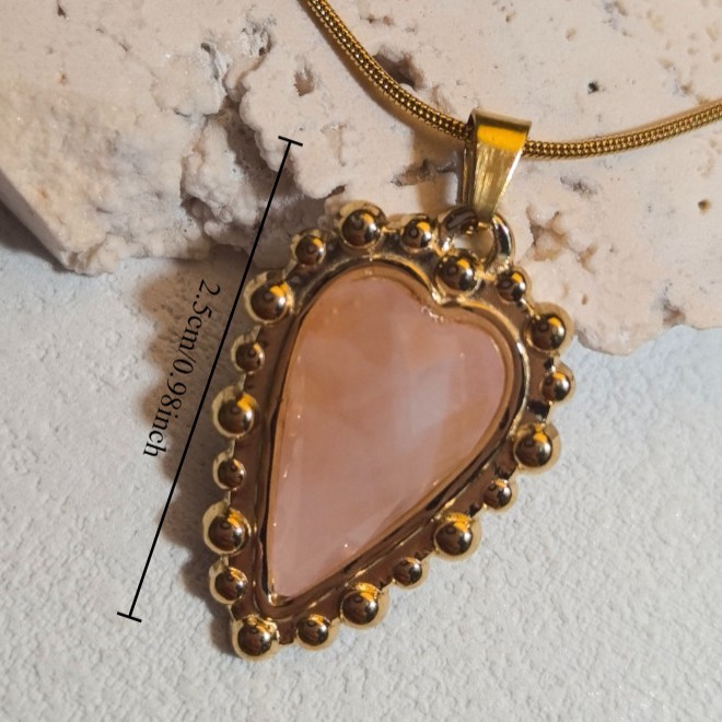 Pendentifs Femme Rétro En Forme De Cœur, Pierres Naturelles, Acier Inoxydable Couleur Or h5Image3
