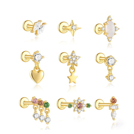 Boucles d'oreilles pour femme en argent sterling 925, forme irrégulière en étoile, zircon doré, collection 925.