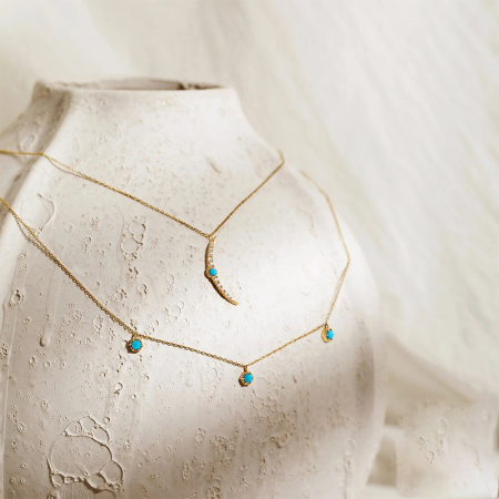 Collier pour femme en argent sterling 925, couleur or, avec pierre naturelle et chaîne de forme irrégulière.