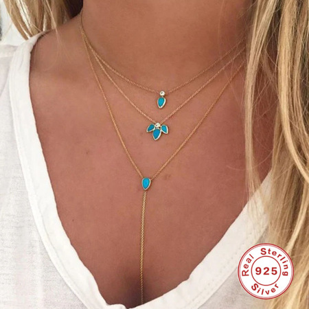 Collier pour femme en argent sterling 925, couleur or, avec pierre naturelle et chaîne de forme irrégulière. 2