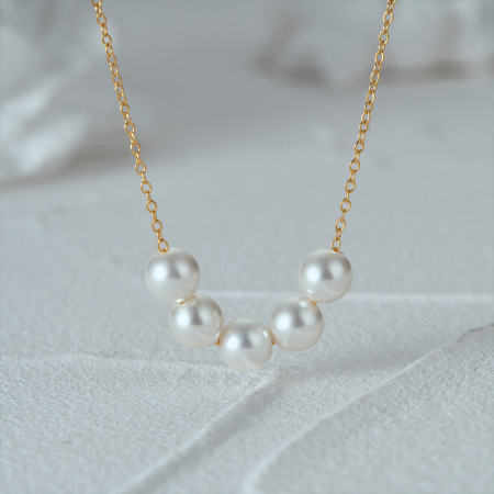 Collier de perles pour femme, collection Simple, élégant, perles d'eau douce couleur or 2