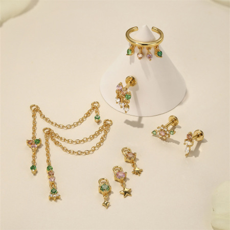 Boucles d'oreilles pour femme en argent sterling 925, forme irrégulière en étoile, zircon doré, collection 925. 2