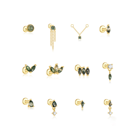 Boucles d'oreilles pour femme en argent sterling 925, forme irrégulière rétro, couleur argent, avec pierre naturelle.
