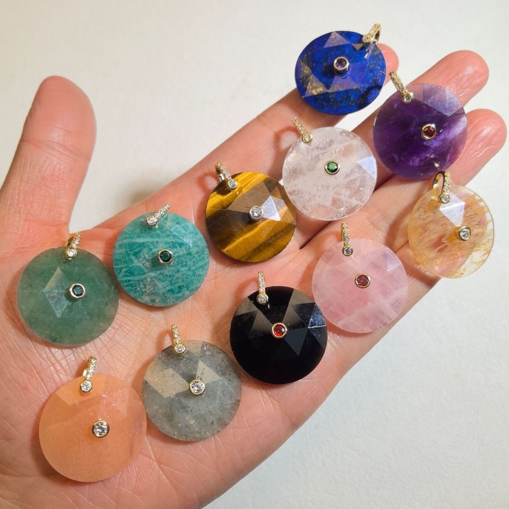 Pendentifs Pour Femmes En Zircon Couleur Cuivre Doré Et Pierres Naturelles De Forme Ronde Image3
