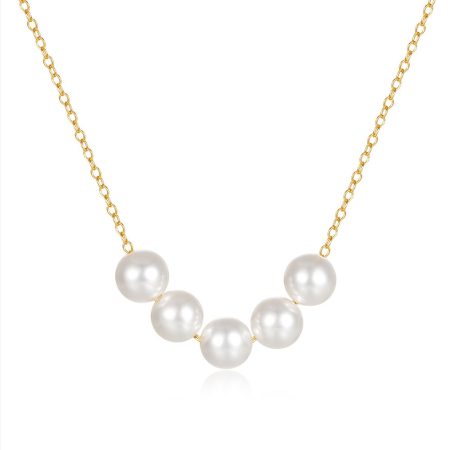 Collier de perles pour femme, collection Simple, élégant, perles d'eau douce couleur or