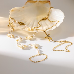 Chaîne De Main Femme En Acier Inoxydable Doré, Imperméable, Avec Pendentif Étoile De Mer Et Cristal Artificiel. h5 Image2