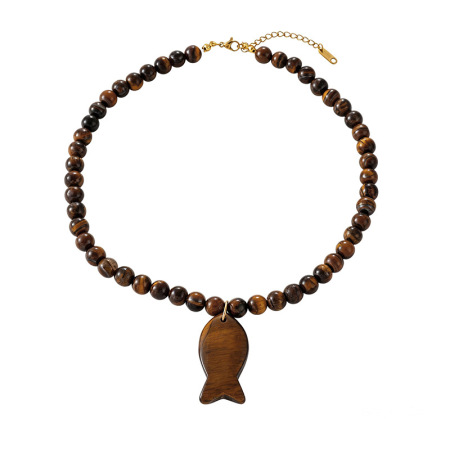 Colliers de perles pour femmes, collection ethnique, motif poisson et pierres naturelles