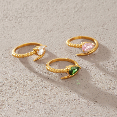 Bagues pour femmes en acier inoxydable doré, ornées de zircon et serties de zircon, collection Sweet Snake. 2