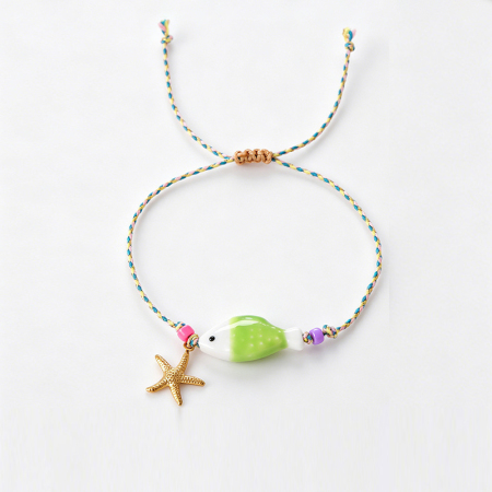 Bracelets tressés en céramique style vacances avec motif de poisson et corde tressée pour femmes