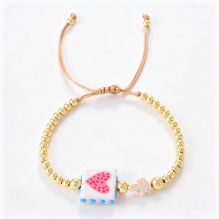 Bracelets tressés pour femmes avec perles en cuivre et cœur en résine douce 2