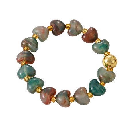 Bracelets en résine pour femmes avec perles en forme de cœur simple